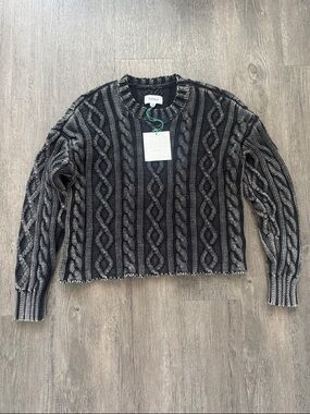 pistola Black and Gray Cable-Knit Crewneck Sweater